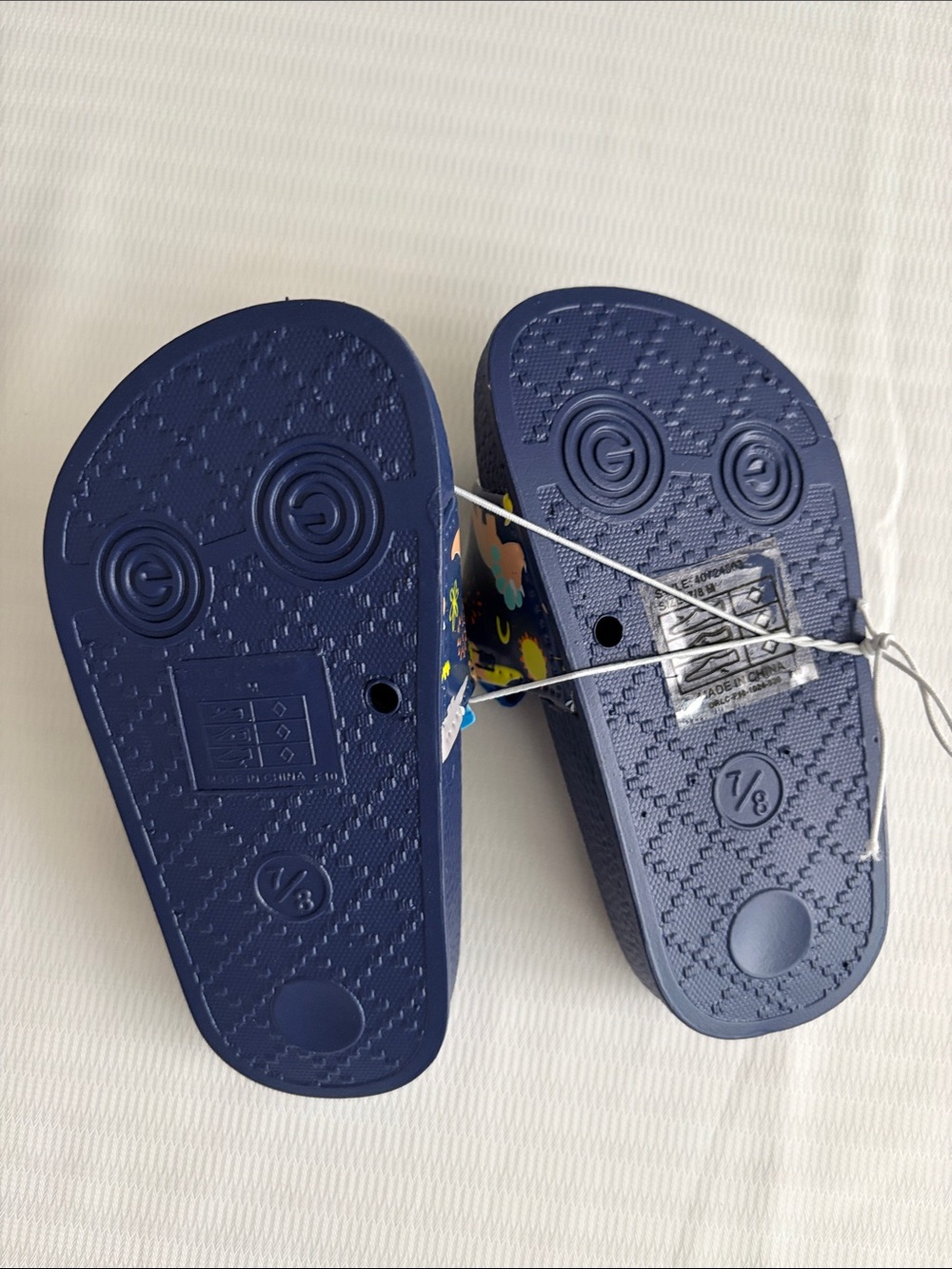 Kids' Navy Dinosaur Slide Sandals - Picture 2 of 3